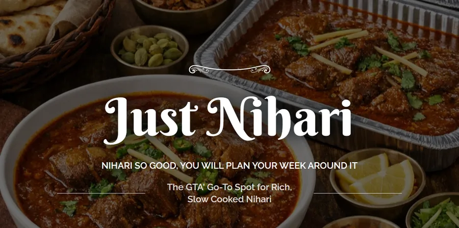 Just Nihari website home page.